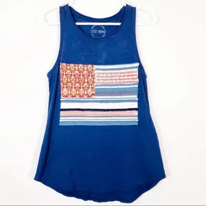 Lucky Brand Patriotic Flag Tank Top Medium Blue Americana 4th of July Cotton thumbnail 2