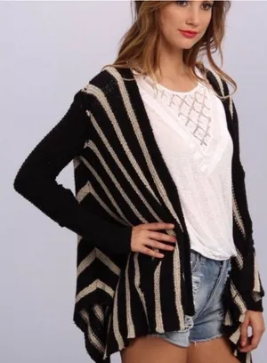 Free People Circle Back Striped Chevron Cardigan Small thumbnail 1