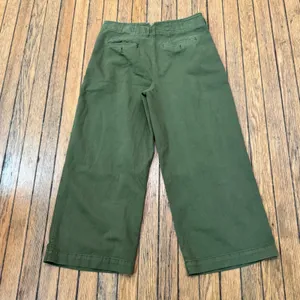 Maeve Anthropologie Cropped Wide Leg Pleated‎ Olive Green Pants Size 8 thumbnail 6