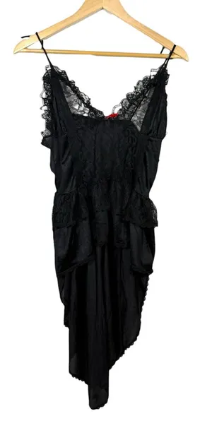Vintage Stroke of Midnight Black Lace High Low Babydoll Lingerie Top Size L thumbnail 1