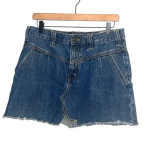 Free‎ People We The Free Raw Hem Pleated Denim Mini Skirt Size 29 Boho thumbnail 2