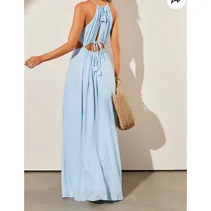 Women A Peach Light Blue Cutout Halter Maxi DressL thumbnail 9