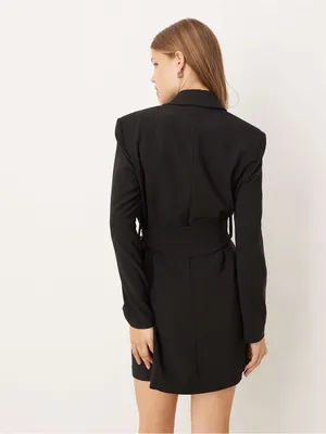ASOS Pretty Lavish tie waist blazer mini dress in black thumbnail 4