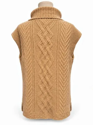 Rachel Zoe 100% 2-Ply Cashmere Cable Knit Cowl Neck Sweater Vest L thumbnail 3