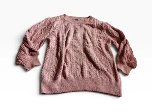 Free People Cable Knit Sweater Large Pink Boho Chunky Pullover thumbnail 1