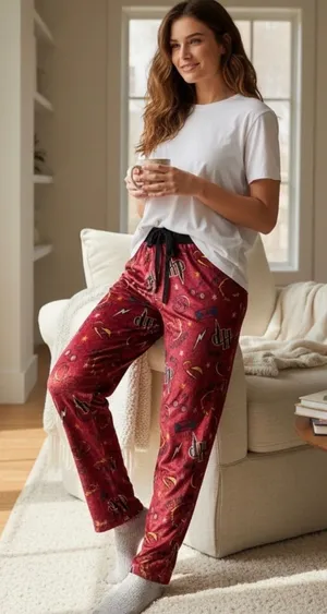 Harry Potter Gryffindor Pajama Pants Women's‎ M Sleepwear PJ Burgundy Print thumbnail 1