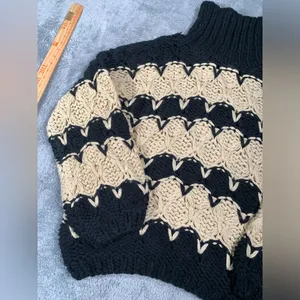 POL Chunky Knit Black and Tan Sweater large turtleneck thumbnail 2