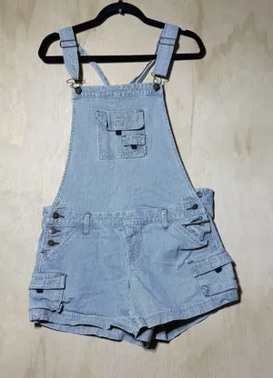 Zana Di Jeans Womens L Railroad Stripe Shortalls Overalls Cargo Y2K Utility Blue thumbnail 1