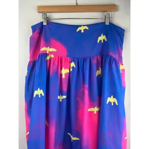 Women’s Chaouiche XL Pink & Blue Maxi Skirt w/ Yellow Birds thumbnail 2