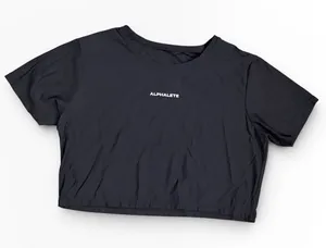 Alphalete Womens Cropped Short Sleeve Workout Tee Black Minimalist‎ Logo S/M thumbnail 1