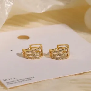 18K Gold Plated Three Circles Hoop Earrings for Women,CZ Cubic Zirconia Earrings thumbnail 3
