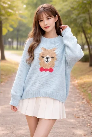 Make + Model Light Blue Sweater with Alpaca Design L over side Size L thumbnail 1