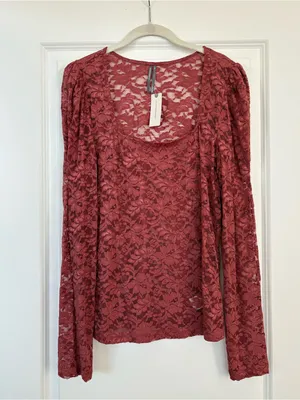 NWT Anthropologie Puff-Sleeve Sheer Lace Long Sleeve Top Size XL thumbnail 4