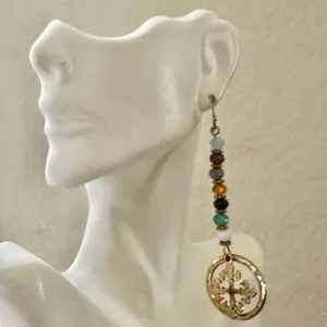 Boho Beaded Dangle Earrings w/ Gold Medallion thumbnail 5