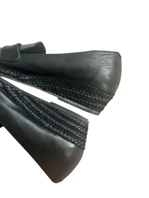 ANDRE ASSOUS Black Leather Low Loafers Wedges Size 8.5 thumbnail 3