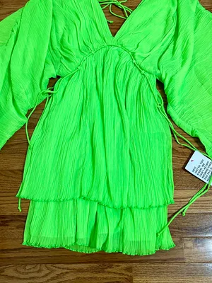 Neon Green Design Trapeze Mini Dress XS thumbnail 4