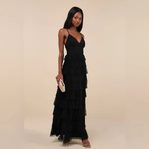 LULU’S Radiant Event Black Mesh Tiered Pleated Backless Maxi Dress thumbnail 4
