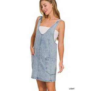 Zenana Denim Overall Dress with Front Pockets - Light - Small thumbnail 4