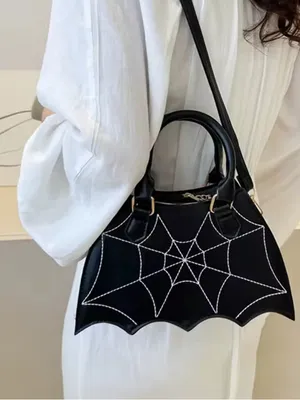 Black Spiderweb Stitch Bat-Shaped Handbag - Women Bags thumbnail 4