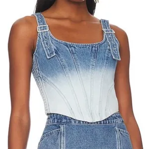 Amanda Uprichard‎ Raisa Top in Ioania Denim Buckle Crop Top Sz Lg thumbnail 9