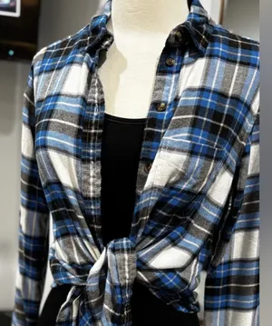 American Eagle Outfitters AHH-MAZINGLY SOFT Boyfriend Fit Blue Flannel Shirt thumbnail 3