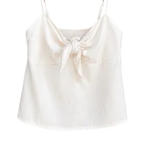 Y2K White Tie Front Cami Top One Size Coquette Minimal Summer Crop Tank thumbnail 1