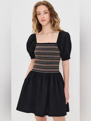 NWT Madewell Smocked Puff Sleeve Mini Dress black XXS Cottagecore thumbnail 9
