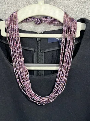 Artisan Multi Strand Purple Seed Bead Necklace 20" Made in Nepal Boho Pastel thumbnail 2
