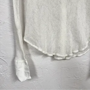 Free People White Crochet Long Sleeve Blouse Womens S Festival Boho Sheer Beachy thumbnail 11