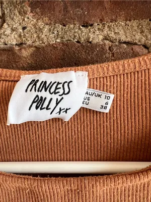 Princess Polly Terracotta Ribbed Crop Tee thumbnail 2