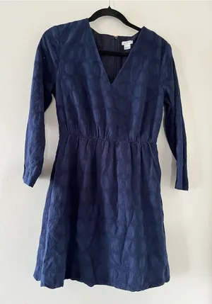 J Crew Navy Blue Eyelet Lace V Neck Mini Dress 6 Office Business Casual Preppy thumbnail 1