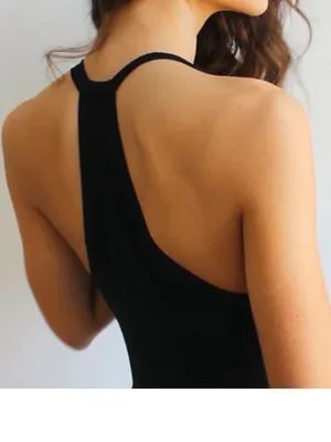 Free People intimates Black Ribbed racerback Bodysuit cozy gothic basic Large thumbnail 2