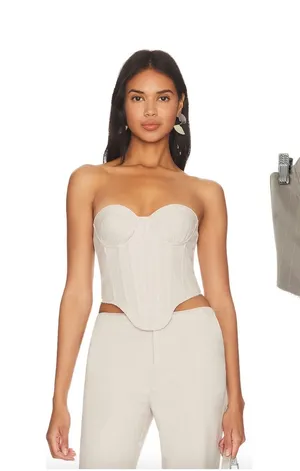 h:ours Amira Corset Top Revolve Beige Pinstripe‎ Strapless Bustier Size XS thumbnail 1