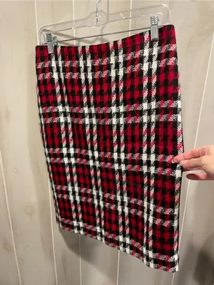 Cute classic Talbots wool blend plaid red pencil skirt preppy twee academia mini thumbnail 5