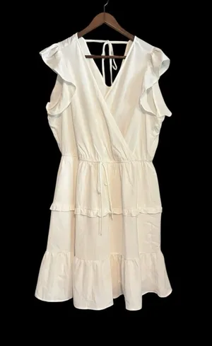 Andree by Unit NWT White Ruffled Flutter Sleeve Dress thumbnail 1