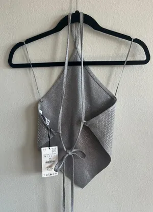 ZARA Open Back Sparkly Crop Top thumbnail 6