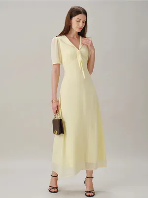 RIHOAS Pale Yellow Tie-Front Maxi Dress thumbnail 9
