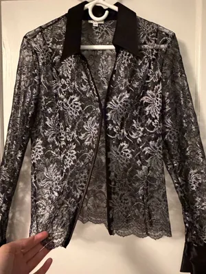 Cache vintage sheer lace cardigan size medium whimsigoth dark floral *flaw thumbnail 2