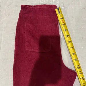 Self-E Womens Burgundy Corduroy 26x28 Flare Wide‎ Leg Pants Elastic Waist Size M thumbnail 9