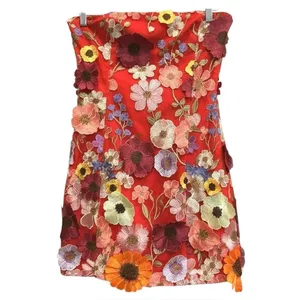 Anthropologie Endless Rose 3D Flowers Floral Embroidered‎ Red Mini Dress S thumbnail 2