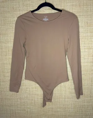 Nuuds Women Tan Long Sleeve Crew Neck Bodysuit Small Neutral Minimalist thumbnail 1