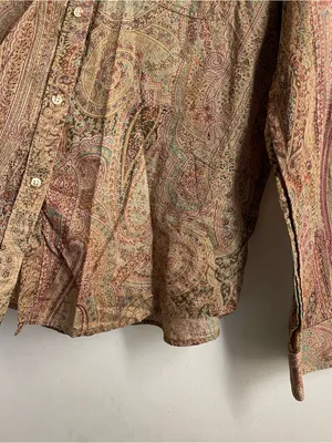 Lauren Ralph Lauren Paisley Button Down Shirt Size M Cotton Boho Blouse Brown thumbnail 8