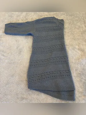 V-Neck Openwork 3/4 inch Sleeve Knit Sweater - Dusty Blue size X-LARGE thumbnail 6