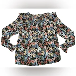 LOFT Floral V-Neck Flutter Shoulder Long Sleeve Blouse thumbnail 6