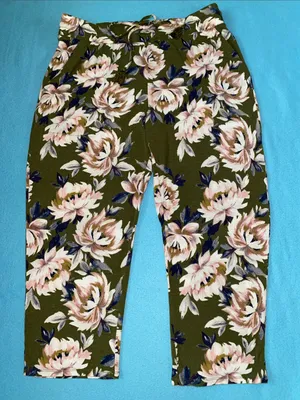 STARS ABOVE floral pajama pant tassel drawstrings 2 pockets olive green size L thumbnail 2