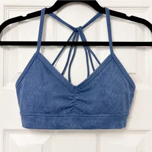 Alo Yoga Sunny Strappy Bra Blue Heathered Ruched Low Impact Sports Bra XS thumbnail 2