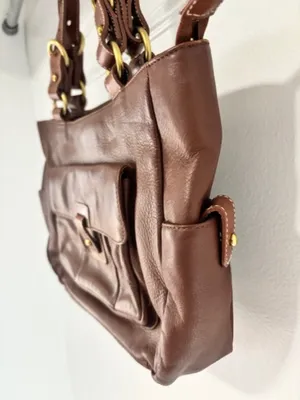 Lauren Ralph Lauren Brown Pebbled Leather Tote Shoulder Bag Brass Hardware thumbnail 3