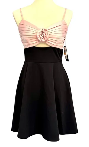 NWT City Studio Coquette Rosette Mini Dress Pink Black Fit Flare Whimsigoth thumbnail 1