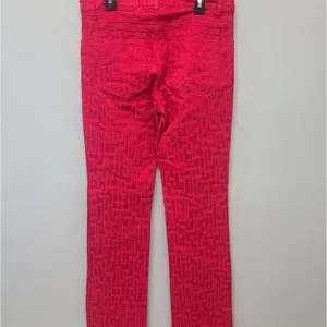 Theory Jeans Straight‎ Leg Geometric Red Denim Size 6 thumbnail 5