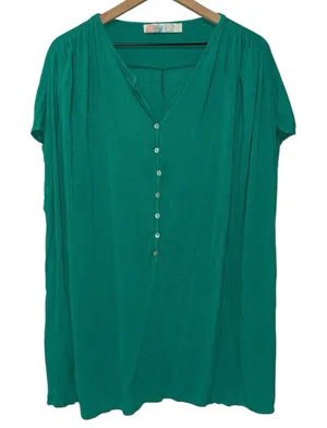Free People Beach Henley Oversized Tunic‎ Top XS Boho Linen Blend Green Coastal thumbnail 1